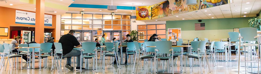 A landscape shot of a student lounge area at Pima's Desert Vista Campus